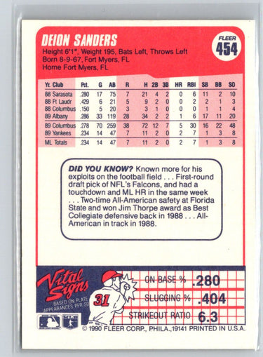 1990 Fleer #454 Deion Sanders P04