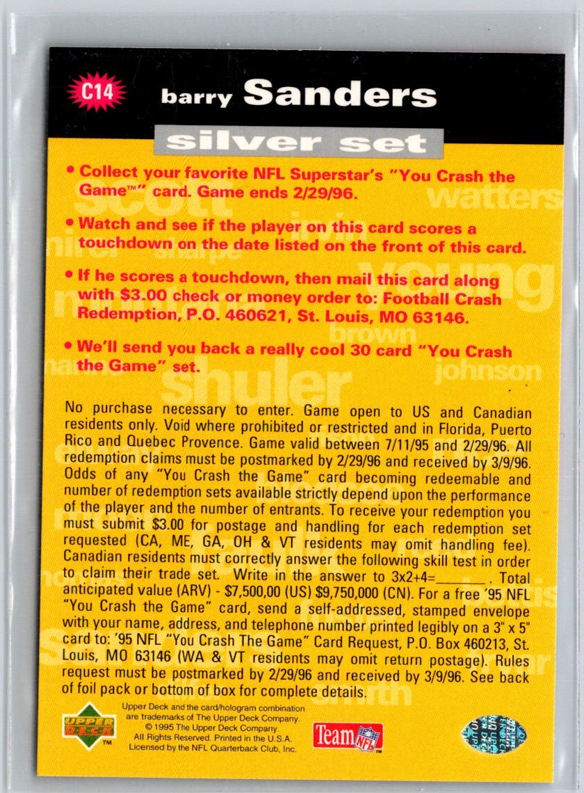 1995 Collector's Choice #C14a Barry Sanders You Crash the Game Silver  P06