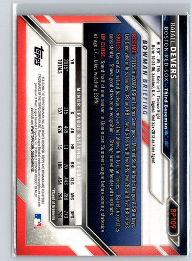2016 Bowman #BP109 Rafael Devers Prospects P06