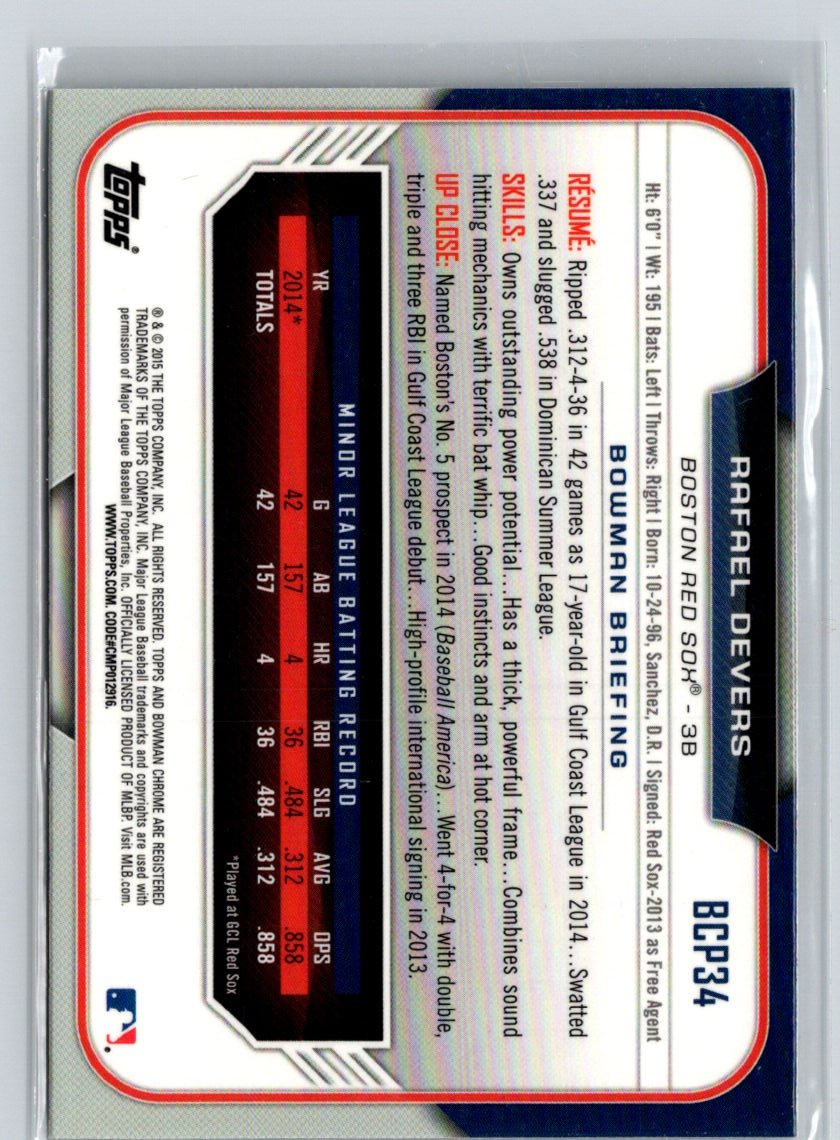 2015 Bowman #BCP34 Rafael Devers Chrome Prospects P07