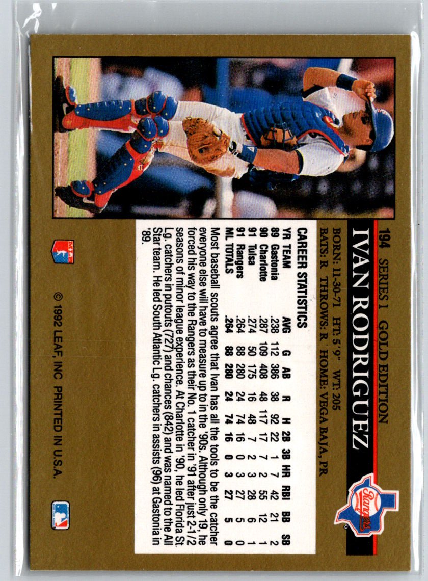 1992 Leaf #194 Ivan Rodriguez Black Gold P08