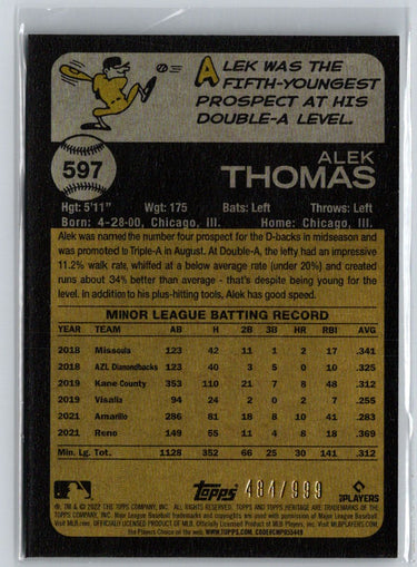 2022 Topps Heritage #597 Alek Thomas Chrome #/999 P08