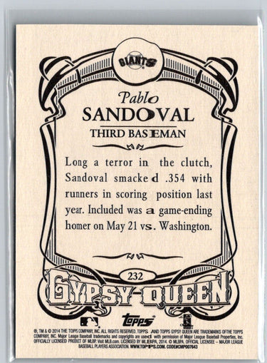 2014 Topps Gypsy Queen #232 Pablo Sandoval Framed White P08