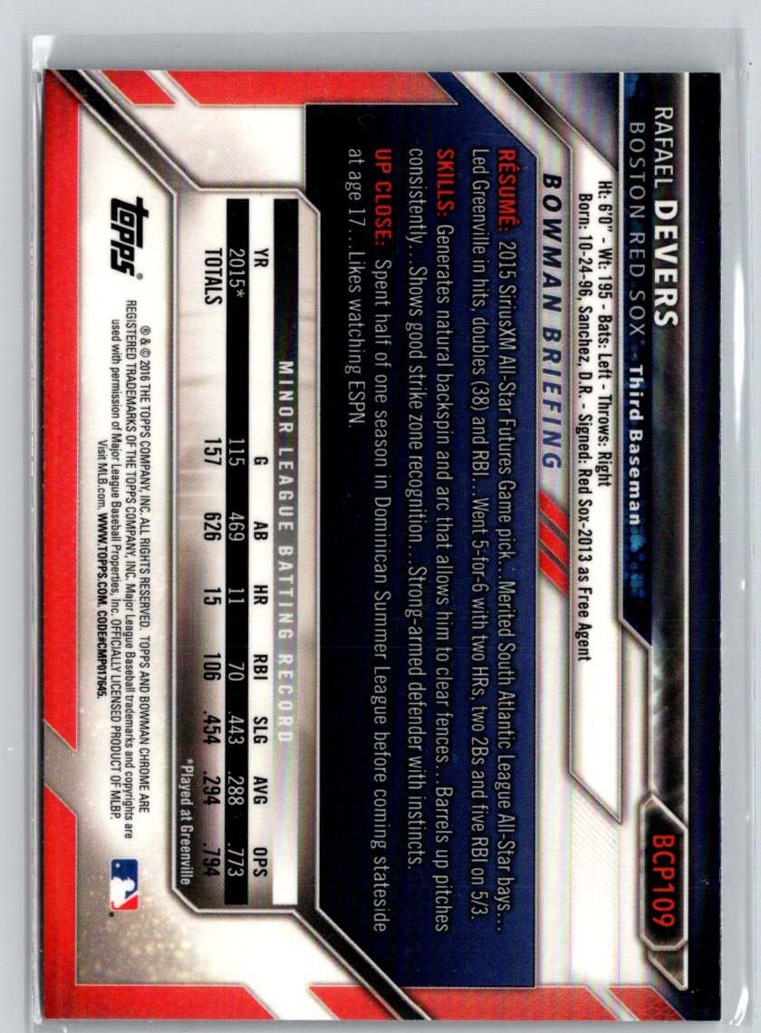 2016 Bowman #BCP109 Rafael Devers Chrome Prospects P08
