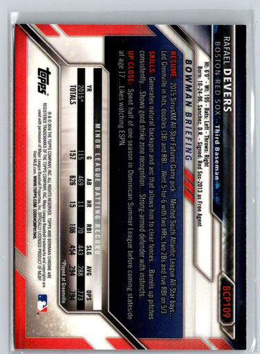 2016 Bowman #BCP109 Rafael Devers Chrome Prospects P08