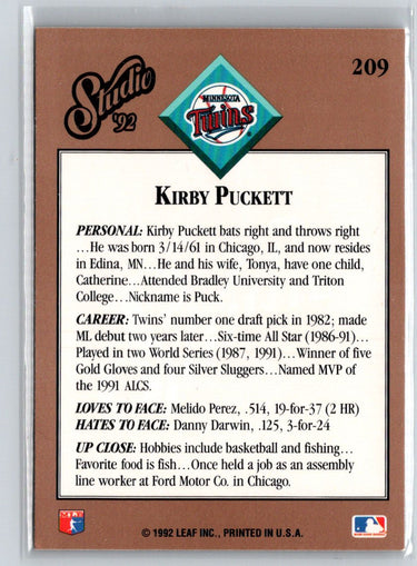 1992 Studio #2 Kirby Puckett Studio Previews P09