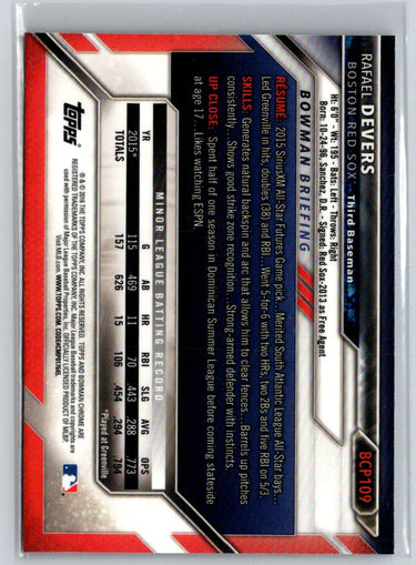 2016 Bowman #BCP109 Rafael Devers Chrome Prospects P09