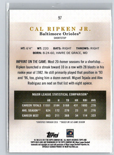 2017 Topps Gold Label #97 Cal Ripken Jr. P10