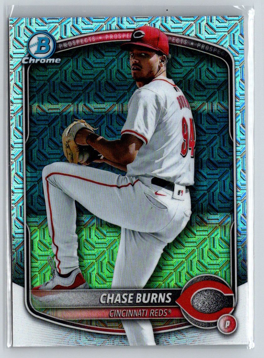 2025 Bowman #BCP-122 Chase Burns Chrome Prospects Mojo Refractor P11