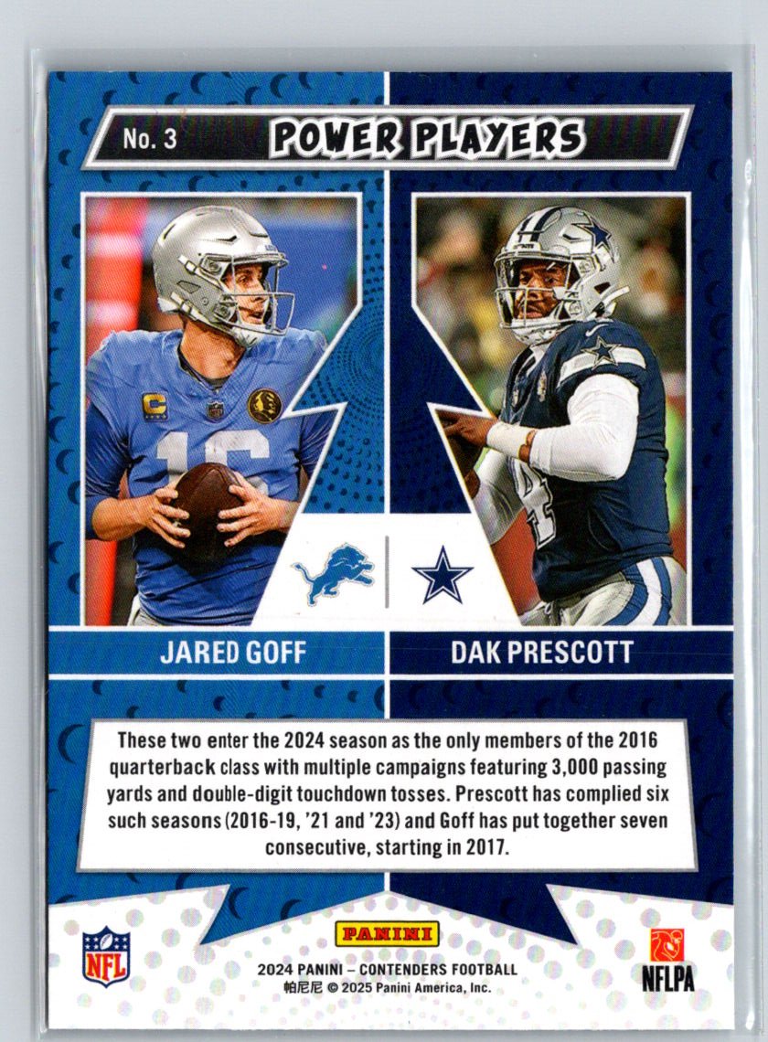 2024 Panini Contenders #3 Dak Prescott / Jared Goff Power Players P13