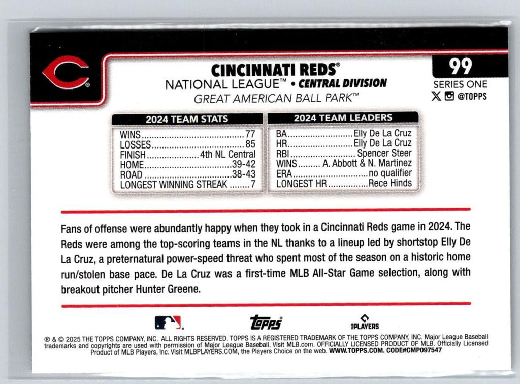 2025 Topps #99 Cincinnati Reds Rainbow Foil P13