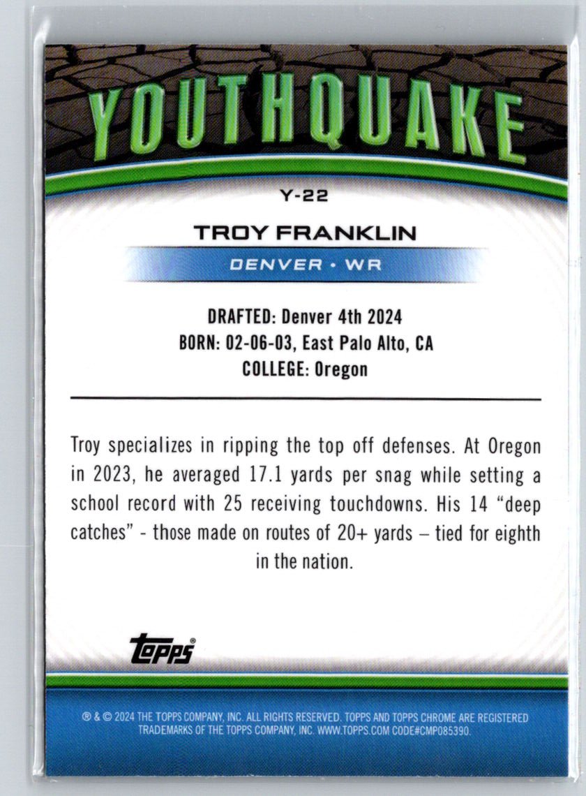 2024 Topps Chrome #Y-22 Troy Franklin Youthquake X-Fractor P13