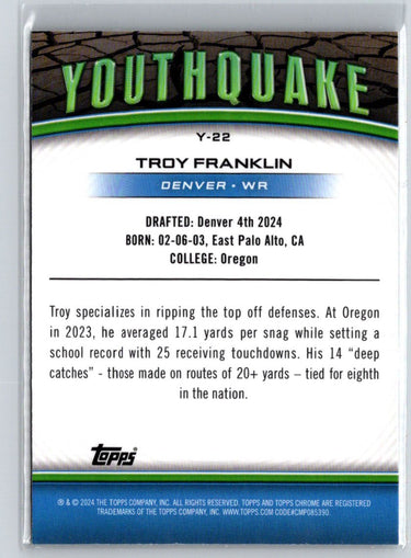 2024 Topps Chrome #Y-22 Troy Franklin Youthquake X-Fractor P13