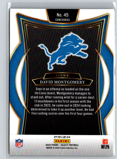 2024 Panini Select #45 David Montgomery Green & Yellow Prizm Shock P14