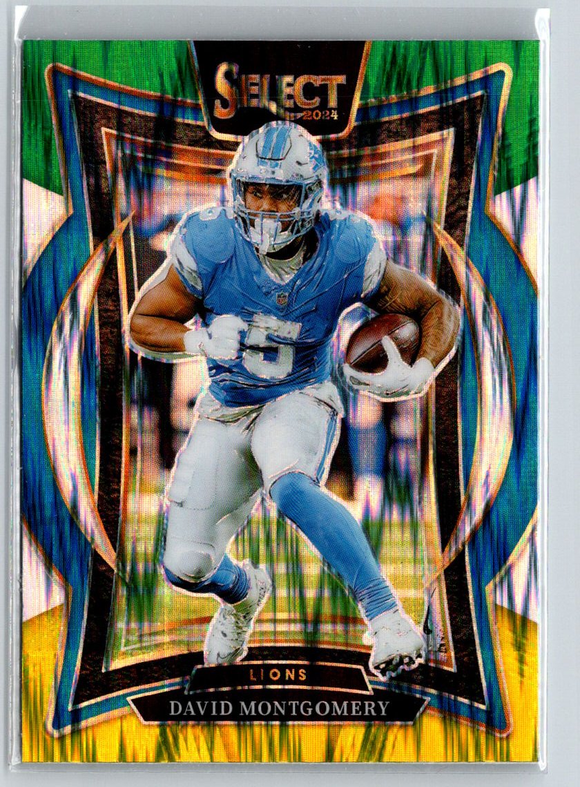 2024 Panini Select #45 David Montgomery Green & Yellow Prizm Shock P14