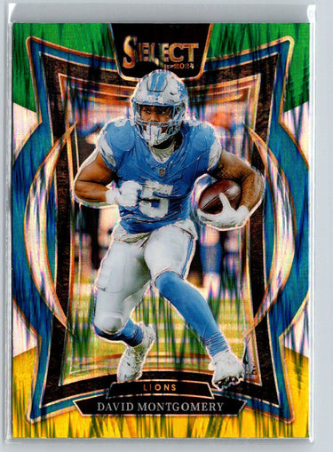 2024 Panini Select #45 David Montgomery Green & Yellow Prizm Shock P14