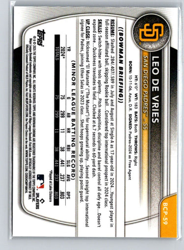 2025 Bowman #BCP-59 Leo De Vries Chrome Prospects P15