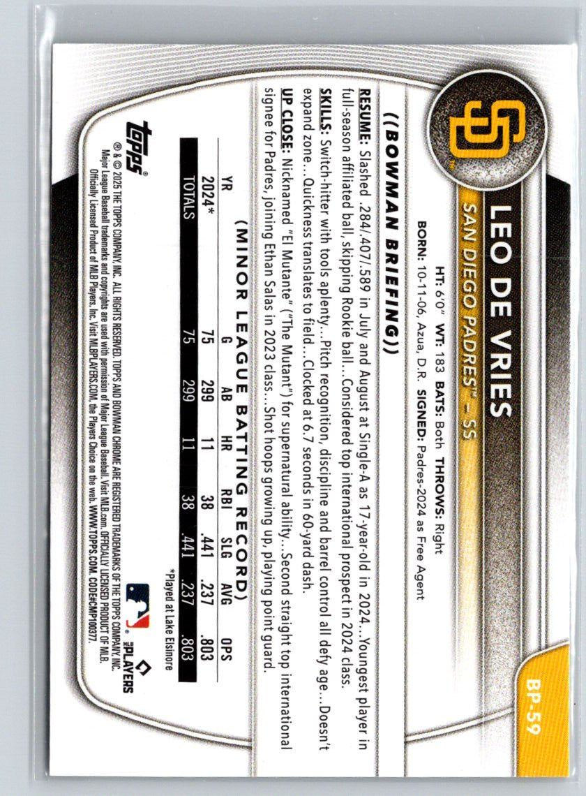 2025 Bowman #BP-59 Leo De Vries Prospects P16
