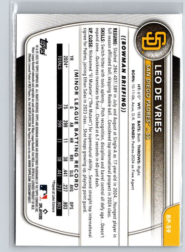 2025 Bowman #BP-59 Leo De Vries Prospects P16