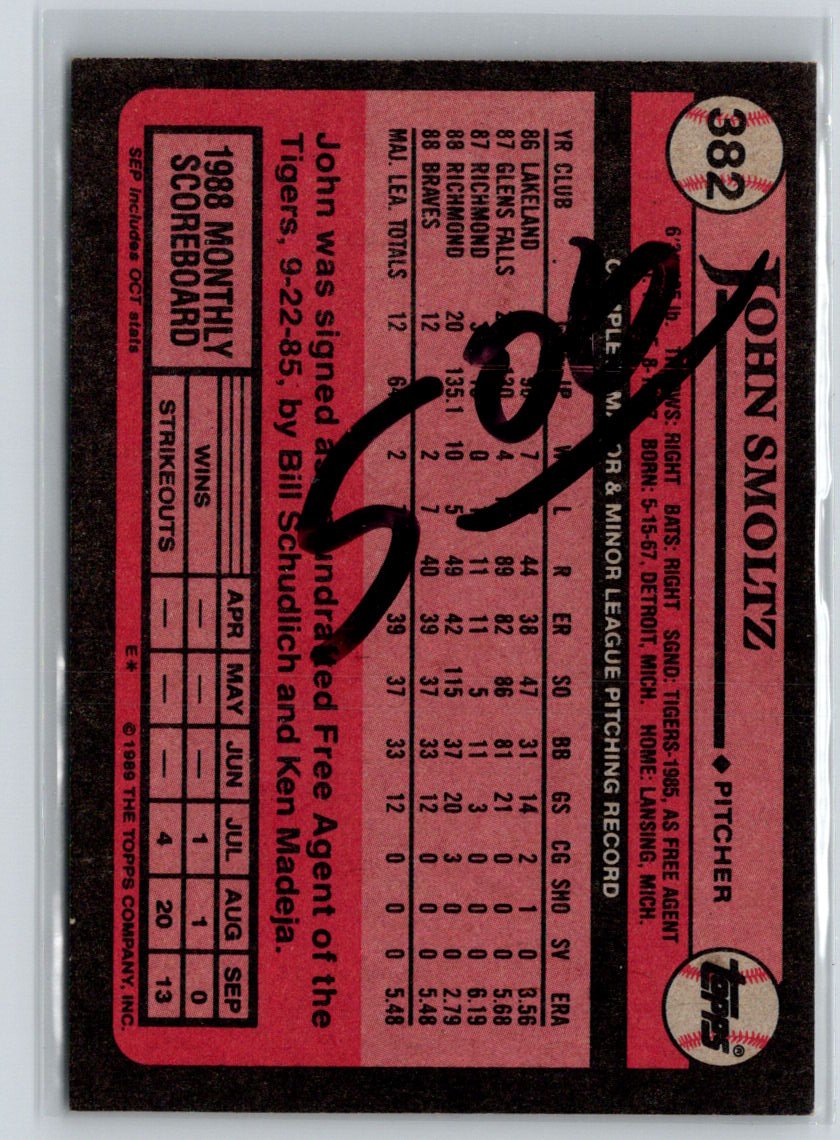 1989 Topps #382 John Smoltz P16