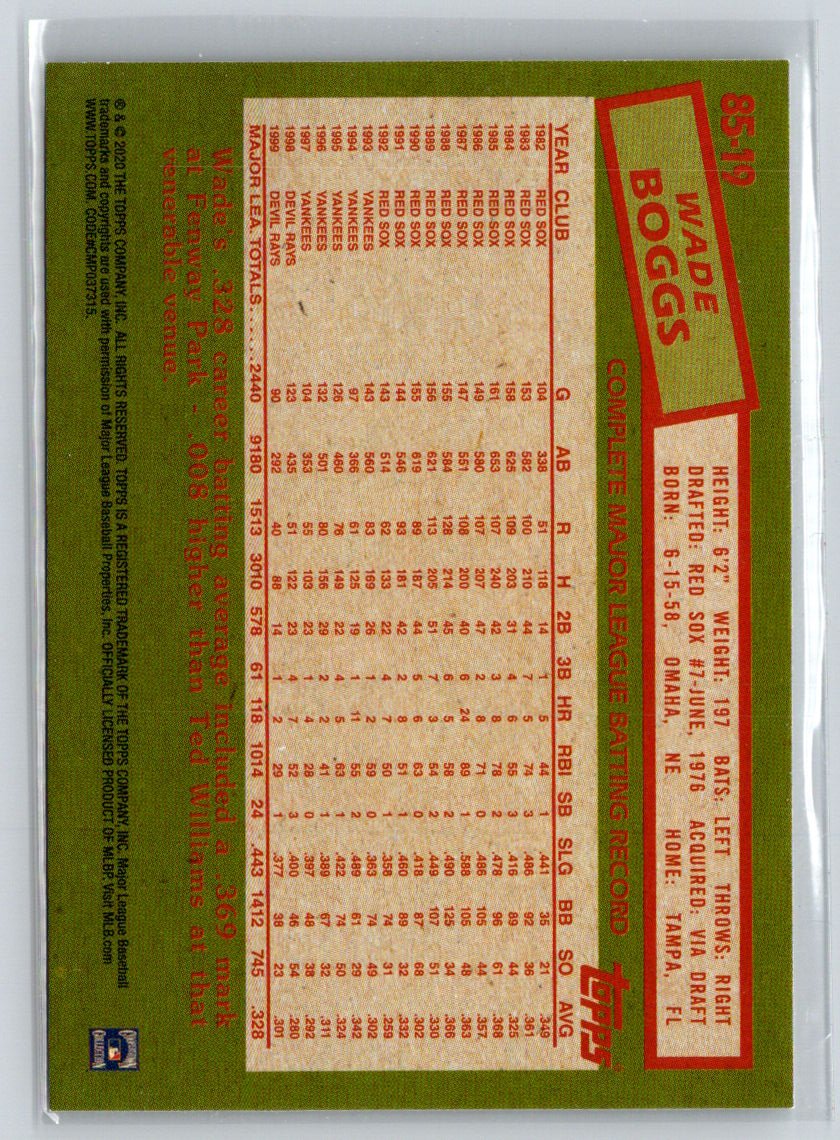 2020 Topps Wade Boggs 1985 Topps Baseball 35th Anniversary  P17