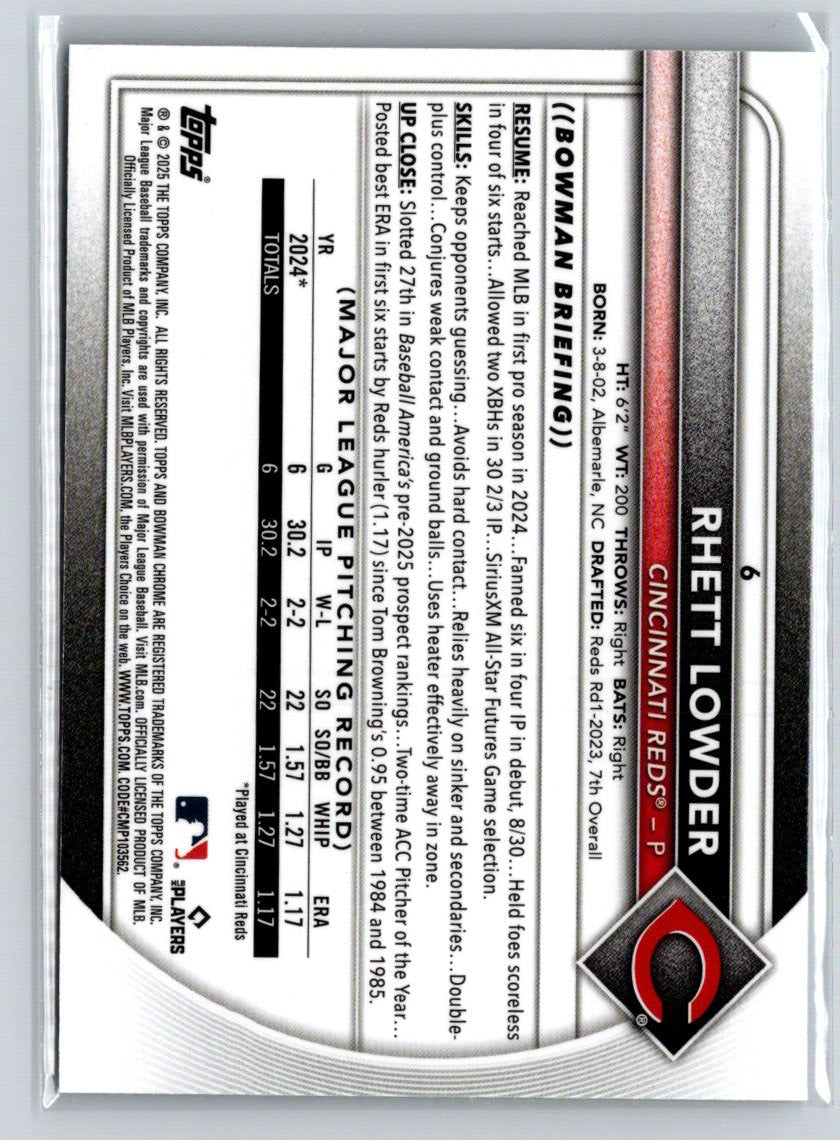 2025 Bowman #6 Rhett Lowder Chrome Mojo Refractor P18