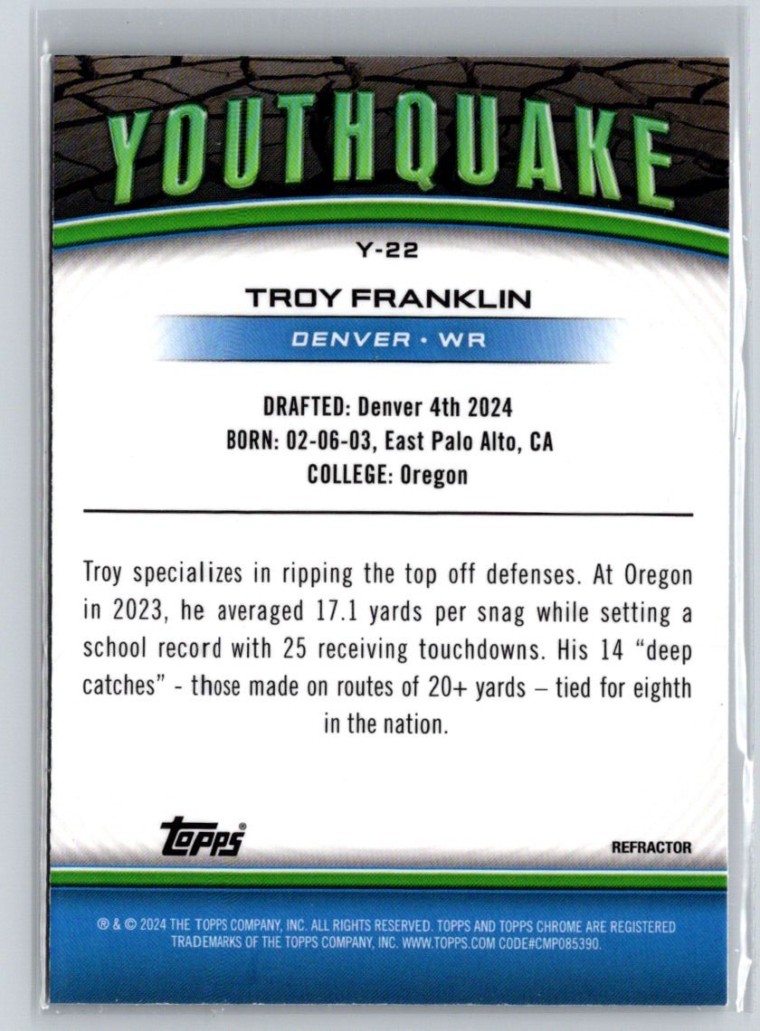 2024 Topps Chrome #Y-22 Troy Franklin Youthquake Refractor P19