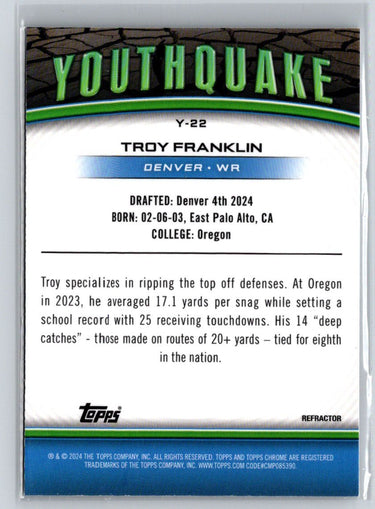 2024 Topps Chrome #Y-22 Troy Franklin Youthquake Refractor P19
