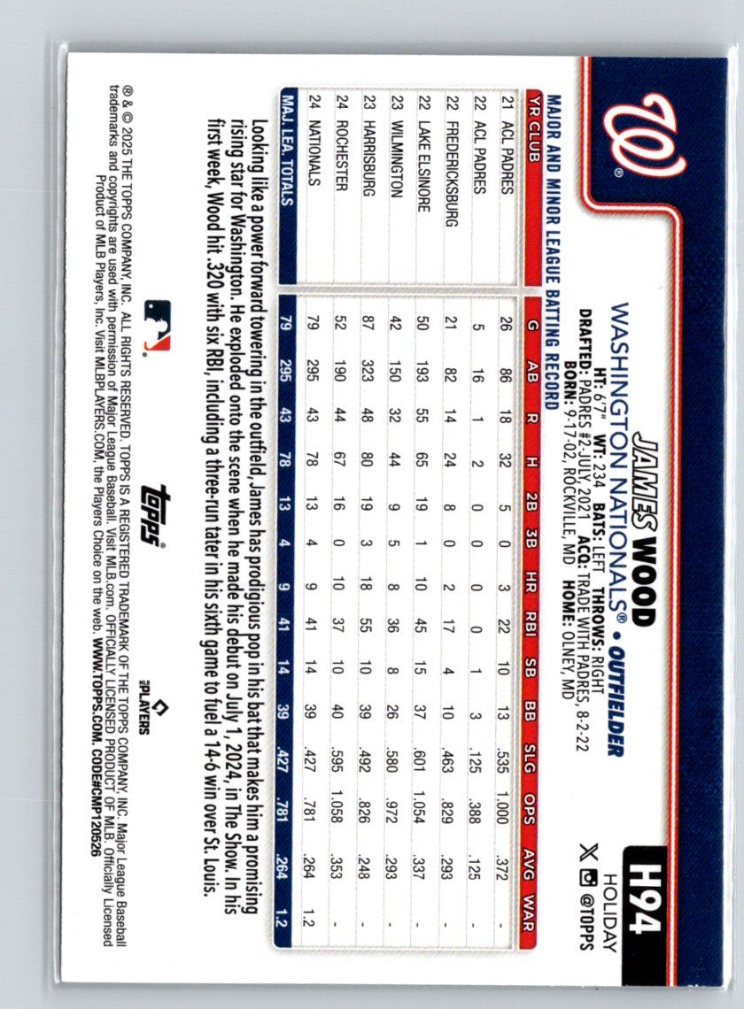 2025 Topps Holiday #H94c James Wood P20