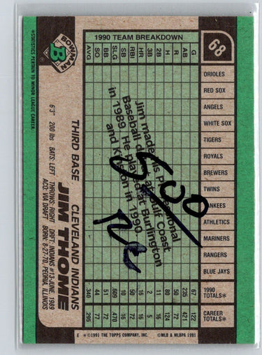 1991 Bowman #68c Jim Thome P20