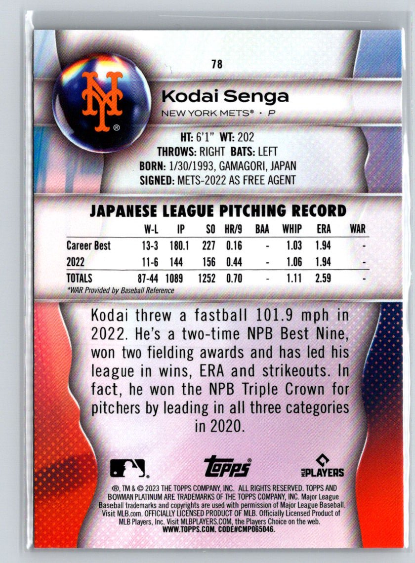 2023 Bowman Platinum #78 Kodai Senga P21