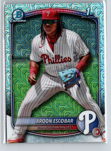 2025 Bowman #BCP-65 Aroon Escobar Chrome Prospects Mojo Refractor P21