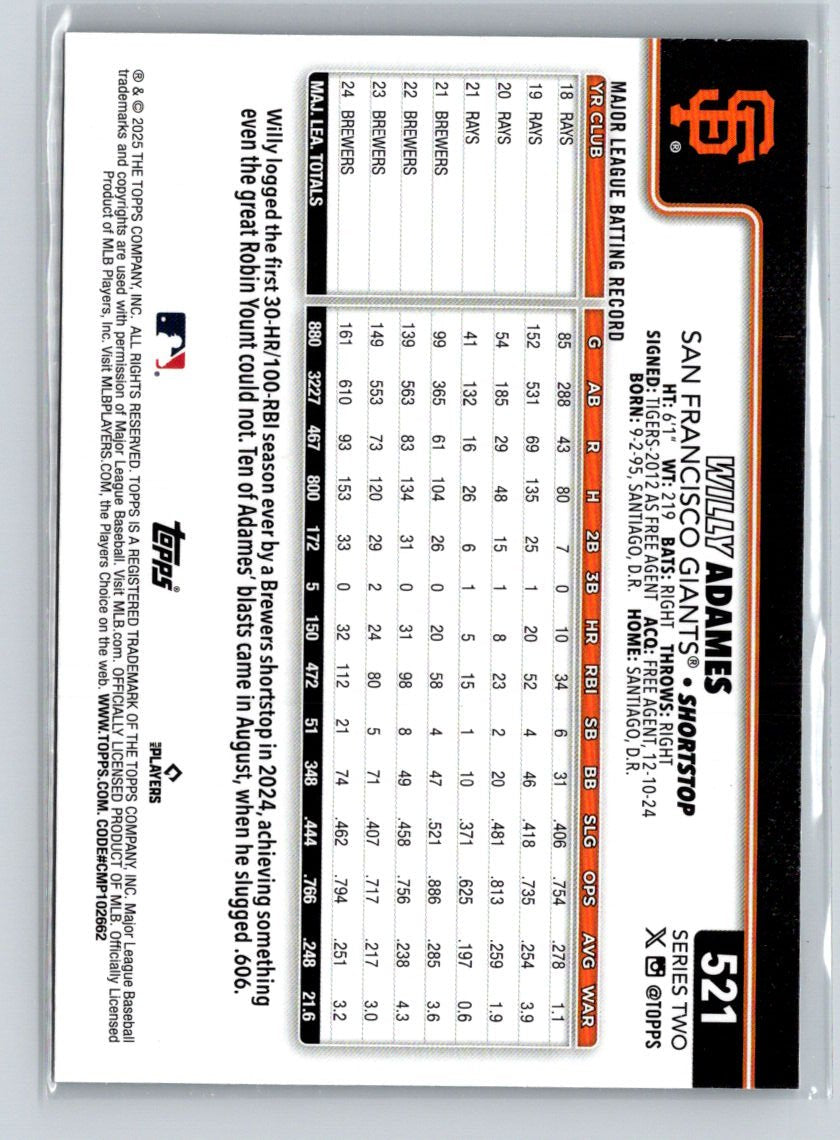 2025 Topps #521 Willy Adames Holo Foil P21