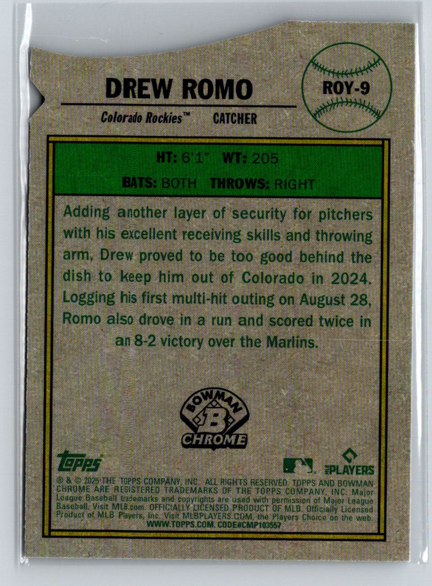 2025 Bowman #ROY-9 Drew Romo Rookie of the Year Favorites Mojo Refractor P21