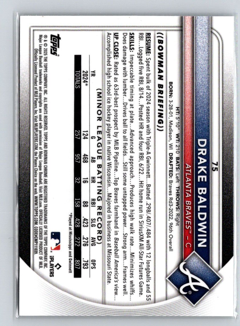 2025 Bowman Chrome #75 Drake Baldwin Mojo Refractors P21