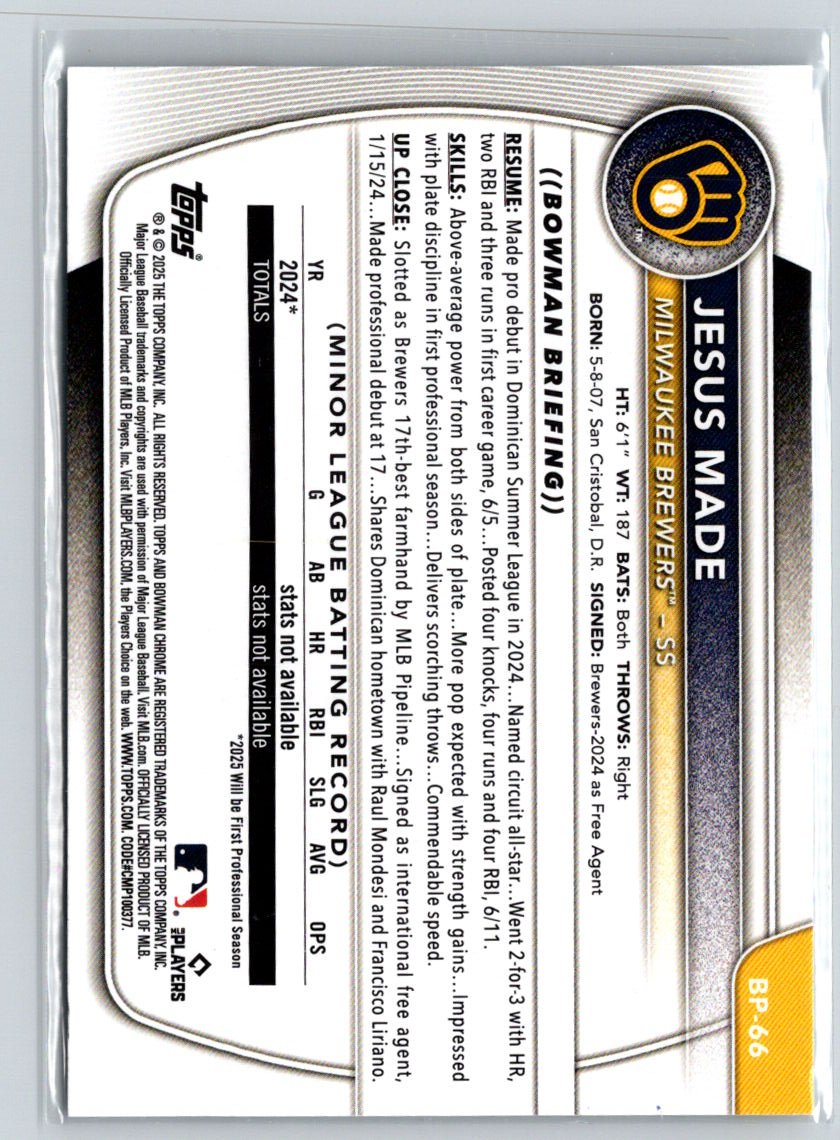 2025 Bowman #BP-66 Jesus Made Prospects P22