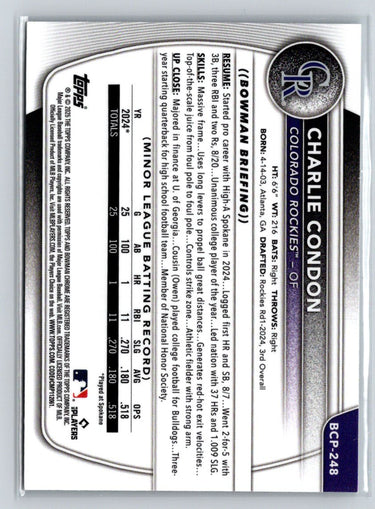 2025 Bowman Chrome #BCP-248 Charlie Condon Prospects P22