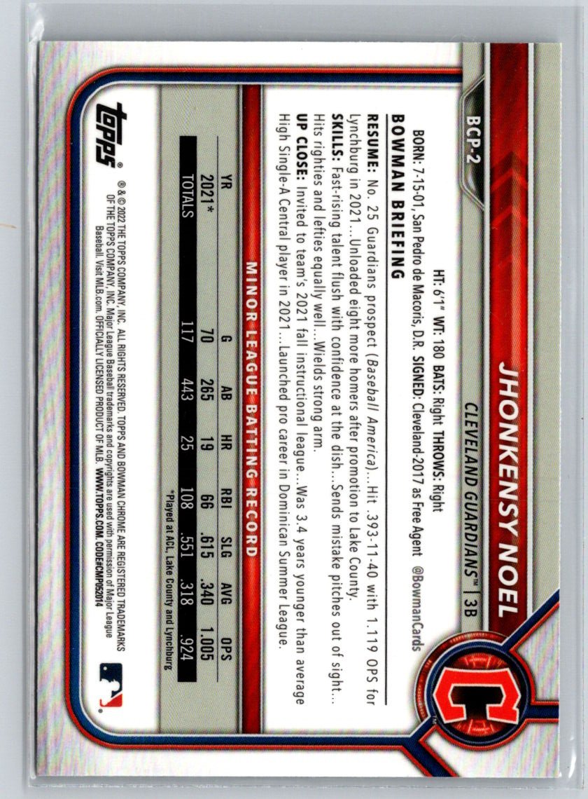 2022 Bowman - Chrome Prospects Mojo Refractors #BCP-2 Jhonkensy Noel P22