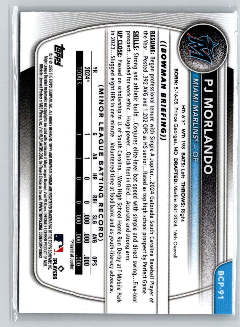 2025 Bowman #BCP-91 PJ Morlando Chrome Prospects Mojo Refractor P23