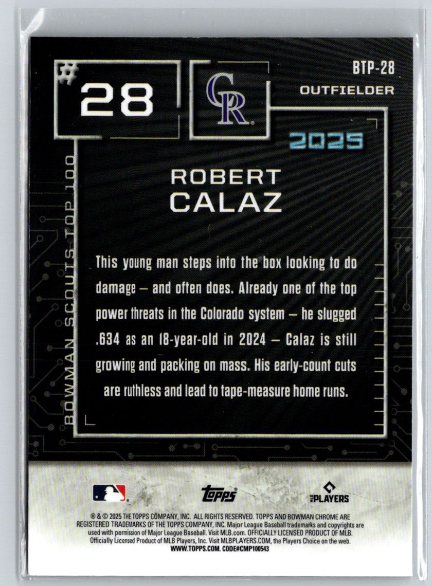 2025 Bowman #BTP-28 Robert Calaz Bowman Scouts Top 100 P23