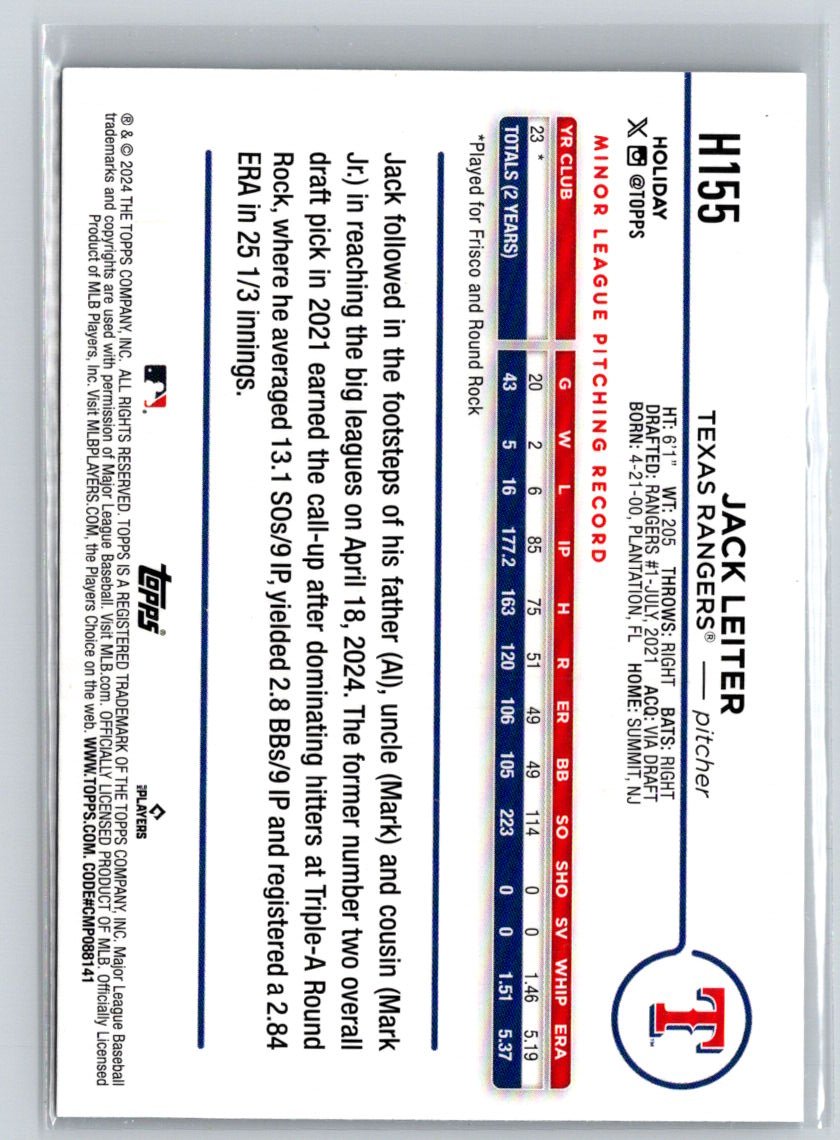 2024 Topps Holiday #H155 Jack Leiter Holiday Tree Blue Metallic P24