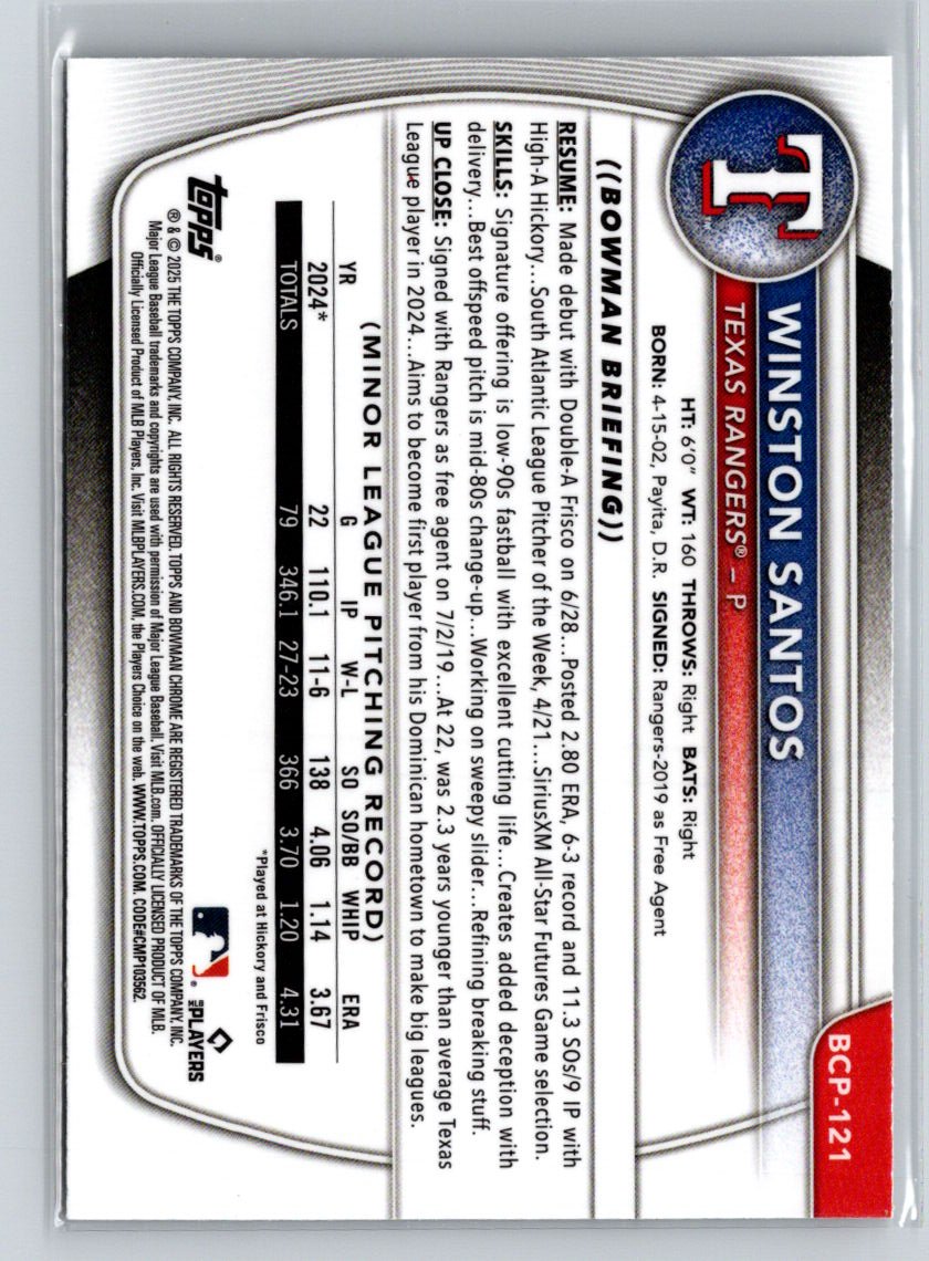 2025 Bowman #BCP-121 Winston Santos Chrome Prospects Mojo Refractor P24