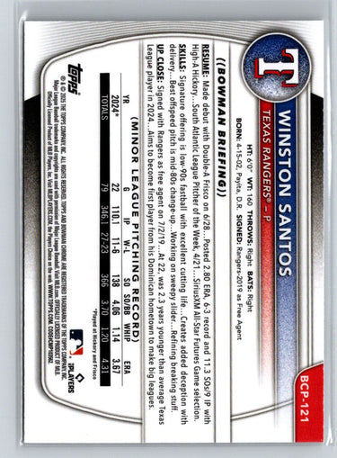 2025 Bowman #BCP-121 Winston Santos Chrome Prospects Mojo Refractor P24