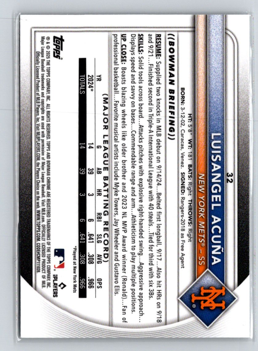 2025 Bowman Chrome #32 Luisangel Acuña Mojo Refractors P25