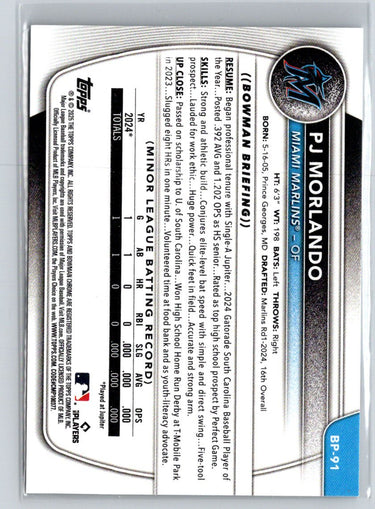 2025 Bowman #BP-91 PJ Morlando Prospects P25