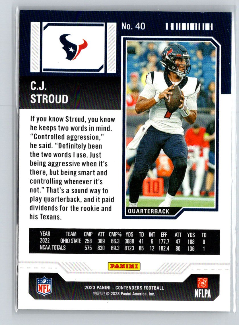 2023 Panini Contenders #40 C.J. Stroud Game Ticket Bronze P25