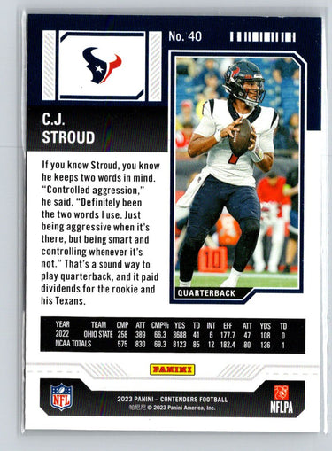 2023 Panini Contenders #40 C.J. Stroud Game Ticket Bronze P25