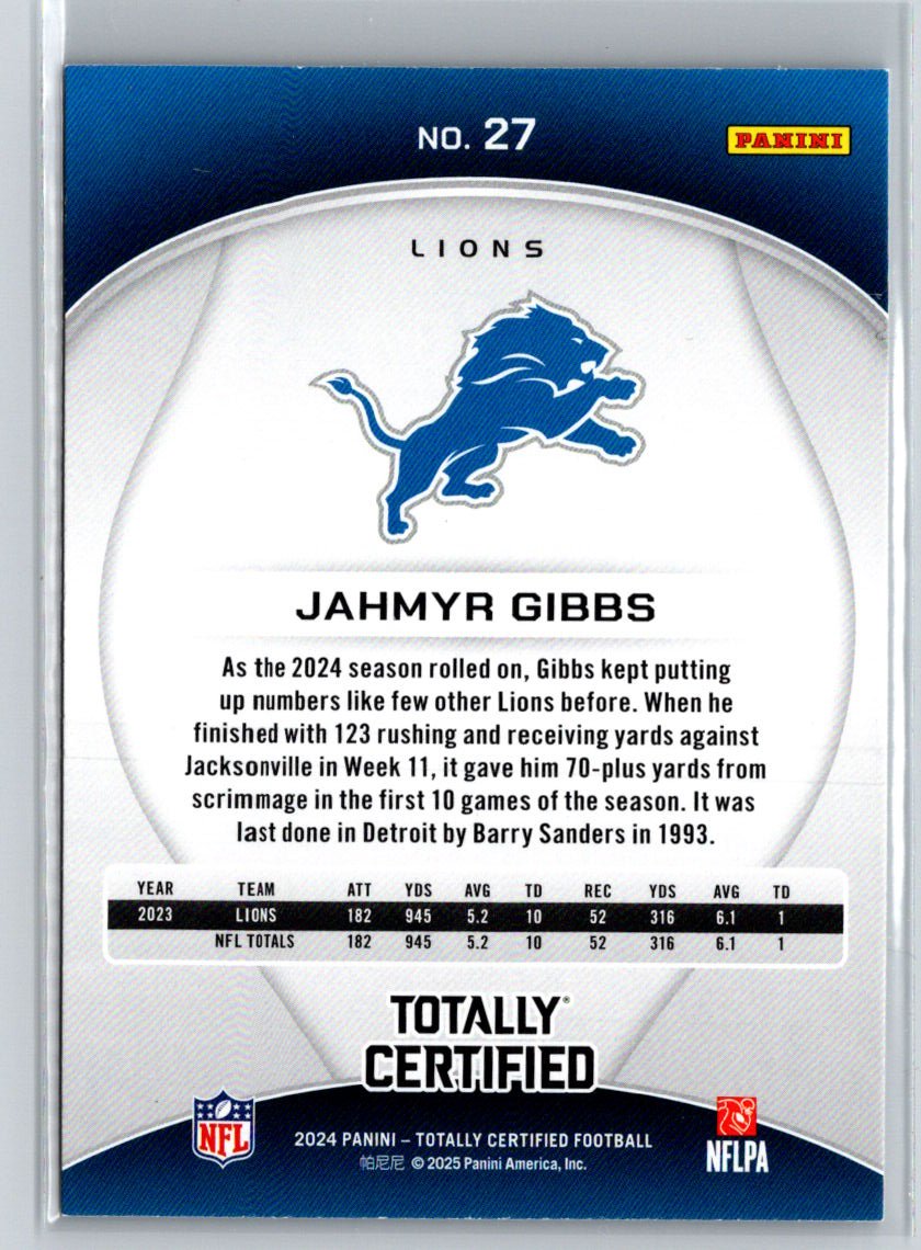 2024 Panini Totally Certified #27 Jahmyr Gibbs P26