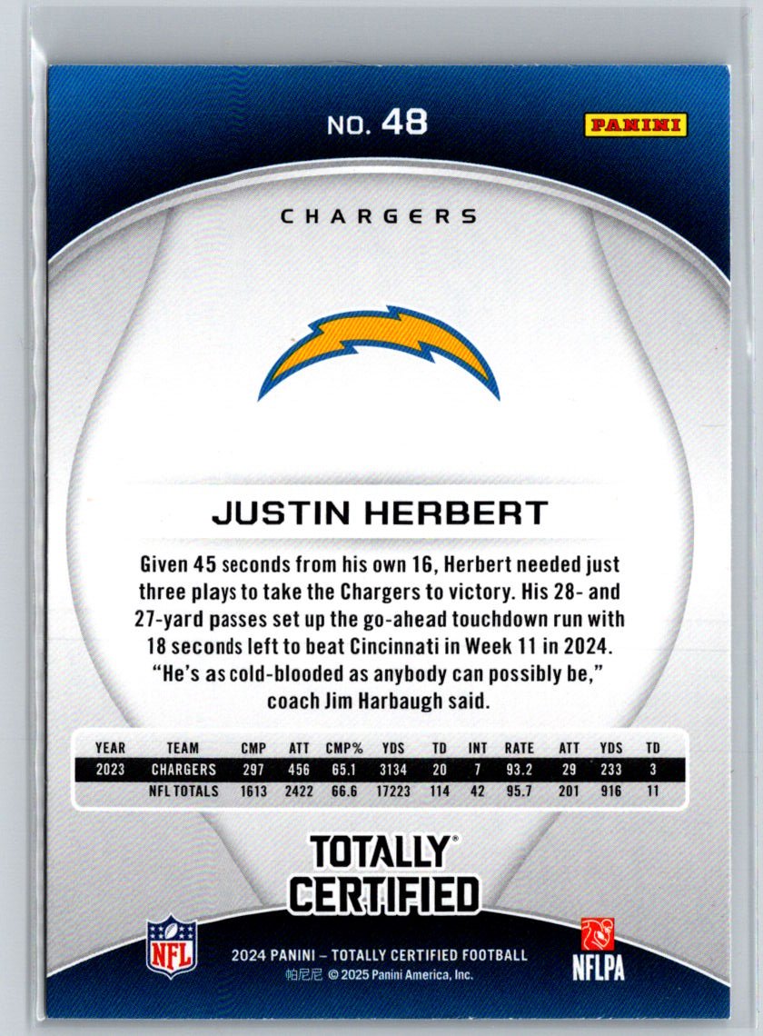 2024 Panini Totally Certified #48 Justin Herbert P27