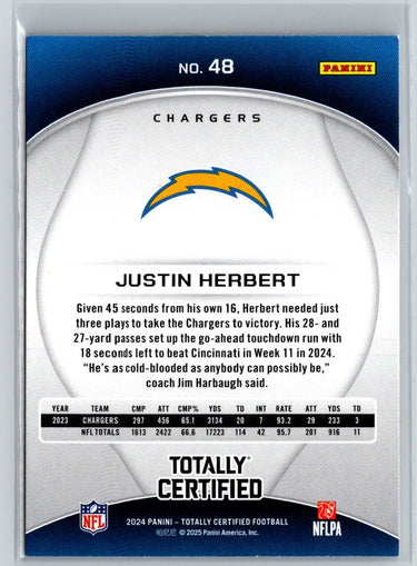 2024 Panini Totally Certified #48 Justin Herbert P27